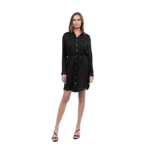 Naked Zebra Long Sleeve Shirt Dress With Drawstring Waist Black Roll Tab Small